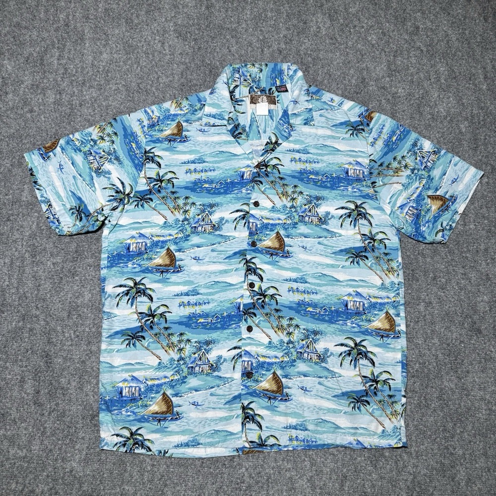 Kalaheo Shirt Mens Large Blue Hawaiian Aloha Short Sleeve Button Up Made Hawaii